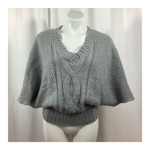 A New Approach Sweater V Neck Pullover Bat Wing Cable Knit Grey Gray